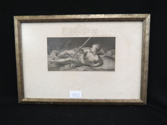 Appraisal: F Bartolozzi engraving Fallen Angel and Poem Satan Paradise Lost