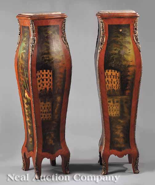 Appraisal: A Pair of Louis XV-Style Gilt Bronze-Mounted and Paint-Decorated Pedestals