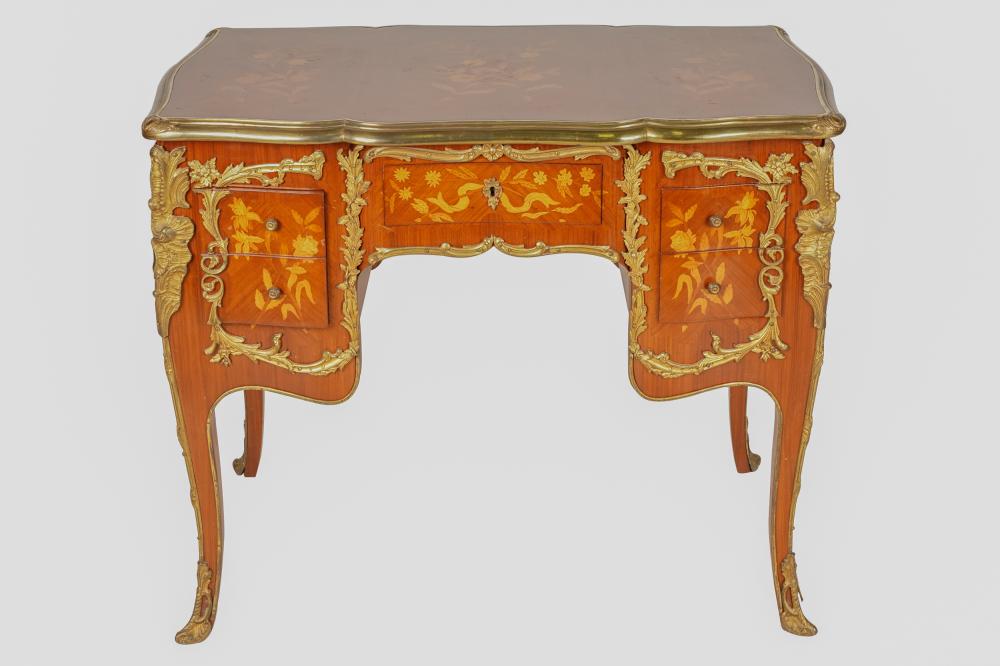 Appraisal: LOUIS XV STYLE MARQUETRY VANITY th century with gilt bronze