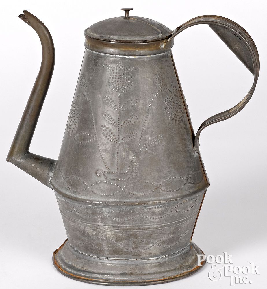 Appraisal: Pennsylvania punched tin coffee pot th c Pennsylvania punched tin