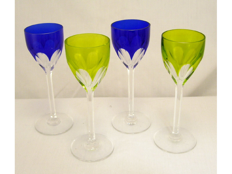 Appraisal: - Baccarat Cordials Four crystal cordial stemware in two colors