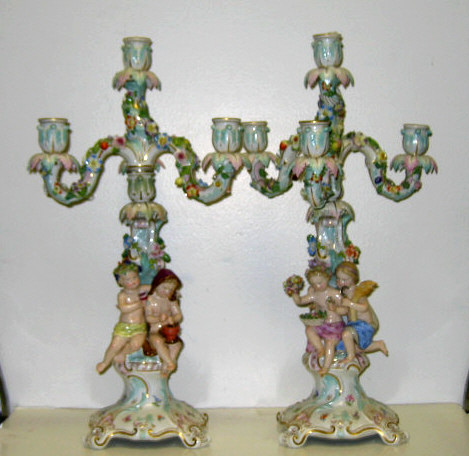 Appraisal: PAIR OF MEISSEN PORCELAIN CANDELABRA Each flowering tree form with