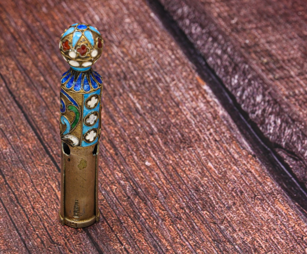 Appraisal: RUSSIAN FABERGE CHALK HOLDER St Petersburg - Brass with enameled