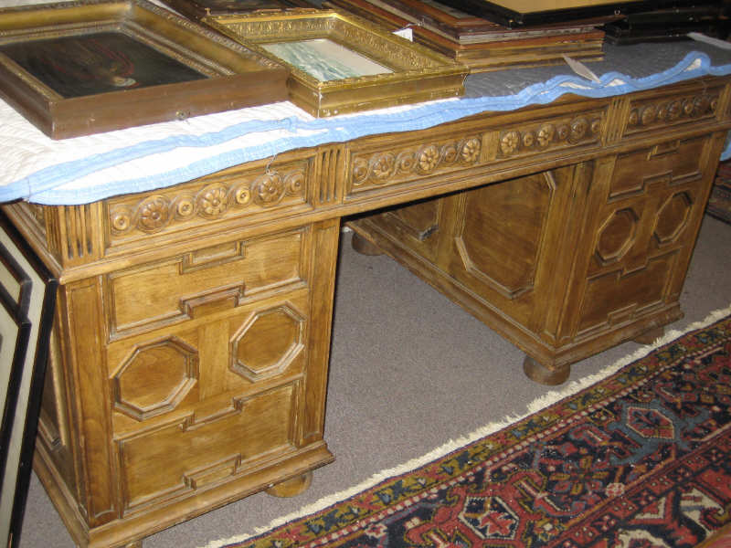 Appraisal: JACOBEAN STYLE DOUBLE PEDESTAL DESK The shaped rectangular top above