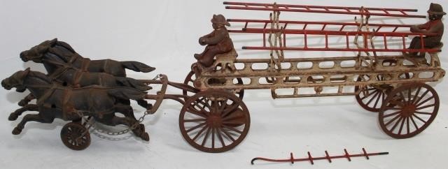 Appraisal: LATE TH CENTURY CAST IRON HORSE DRAWN FIREWAGON HORSES LADDERS