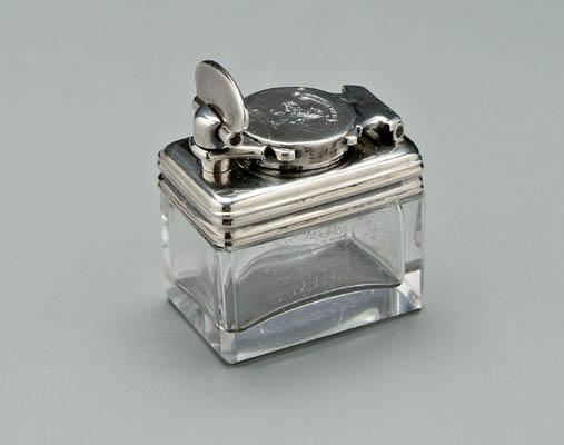 Appraisal: William IV silver traveling inkwell rectangular reeded border screw top