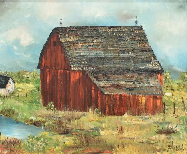 Appraisal: Framed oil on canvas painting Red Barn signed lower right