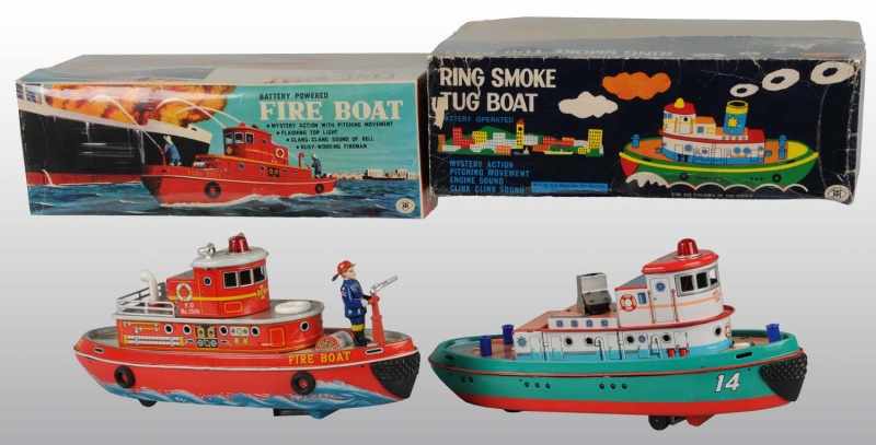 Appraisal: Lot of Tin Litho Boat Battery-Op Toys Description Japanese Working