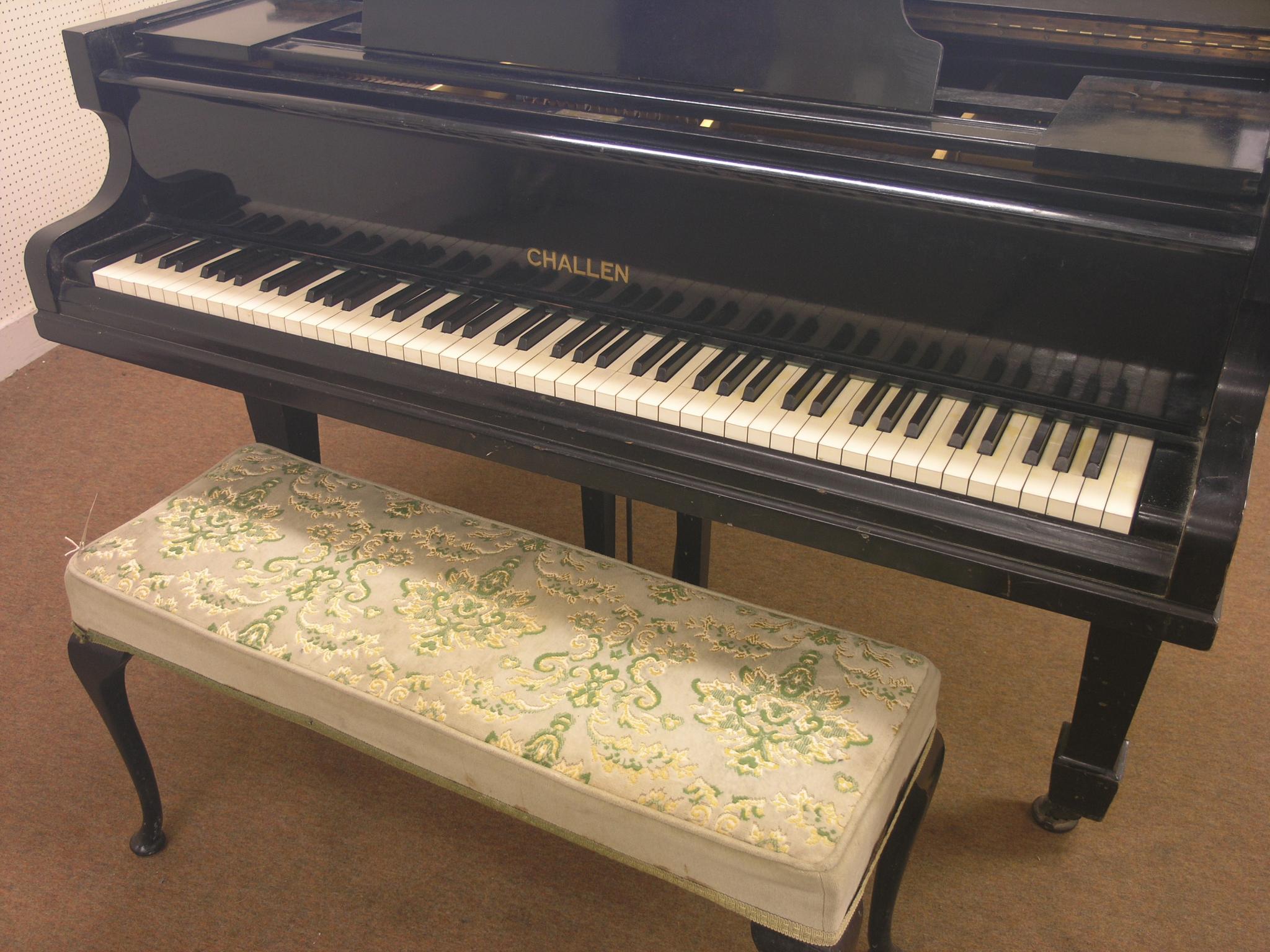 Appraisal: A Challen baby grand piano with over-strung iron frame ebonised