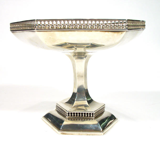 Appraisal: Hexagonal silver tazza with pierced rim and base Sheffield cm