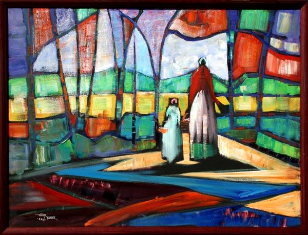 Appraisal: TOLLIVER William American - Abstract Landscape with Figures OIL canvas