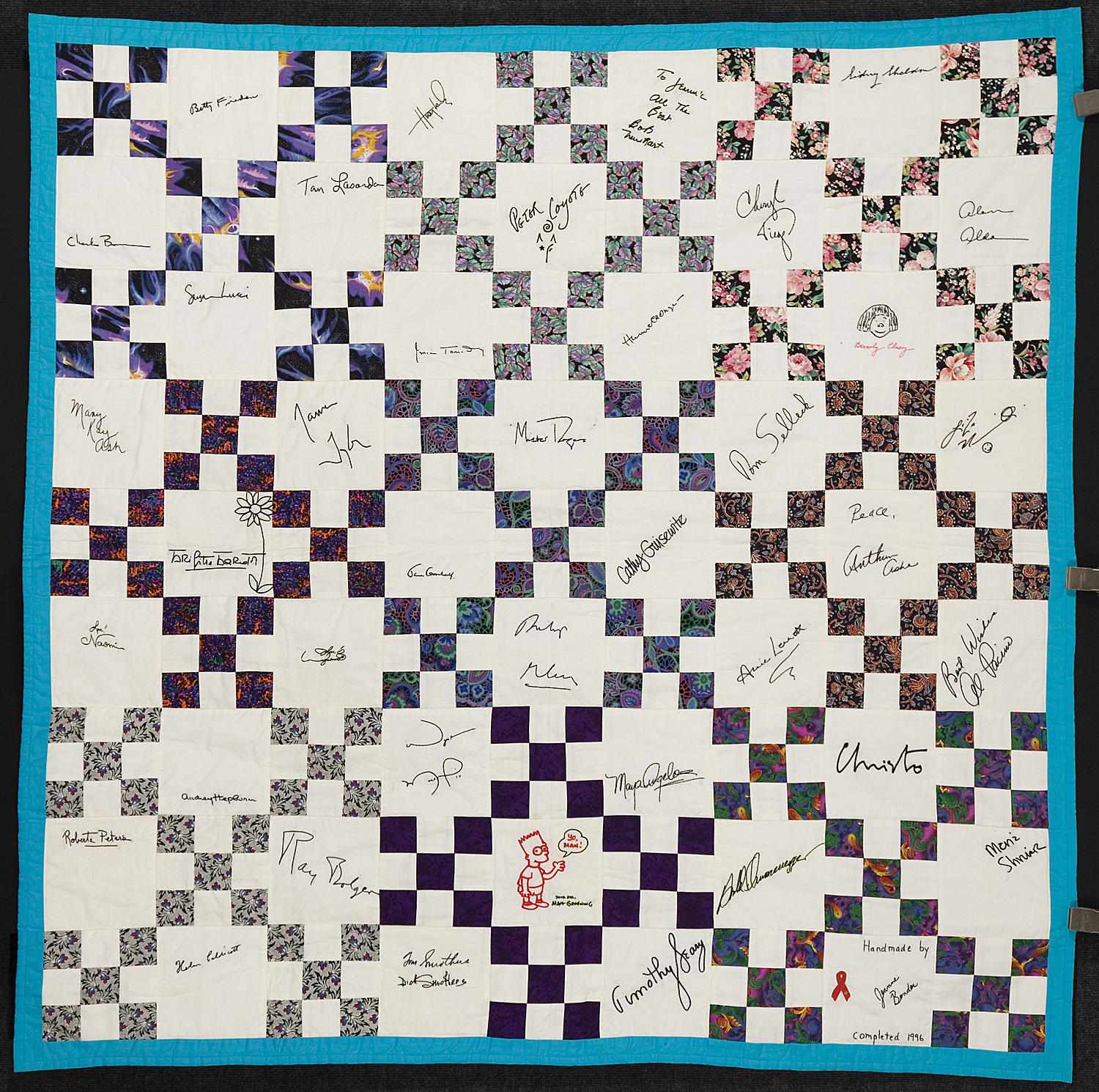 Appraisal: Celebrity autograph quilt A th Century quilt designed quilt by