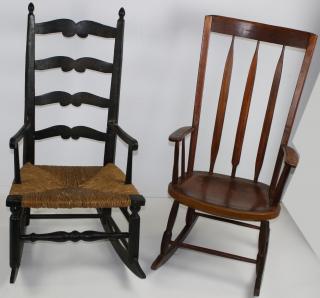 Appraisal: Two Early Rockers Th C Ladderback Rocker In Black Paint