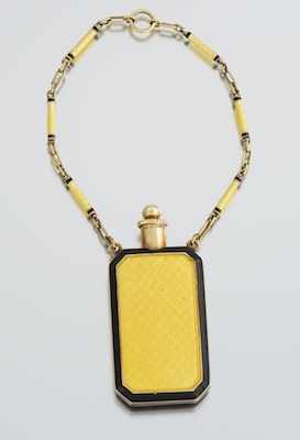 Appraisal: An Edwardian Guilloche Enamel on Gold Perfume Vial Pendant The