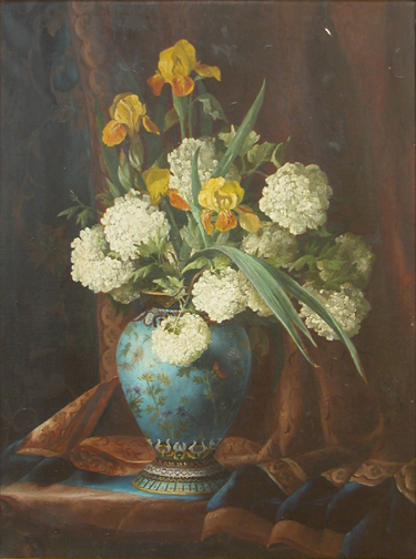 Appraisal: Still Life Vase with Flowers Shields possibly oil on canvas