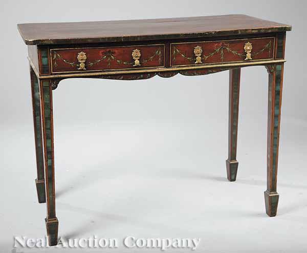 Appraisal: An Antique Hepplewhite-Style Paint-Decorated Console Table th c the banded