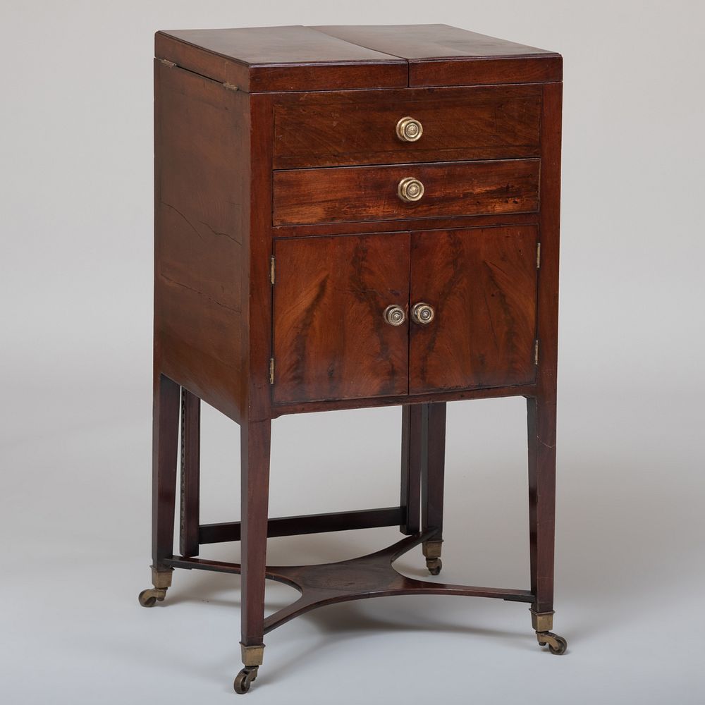 Appraisal: George III Mahogany Beau Brummell The top opening to reveal