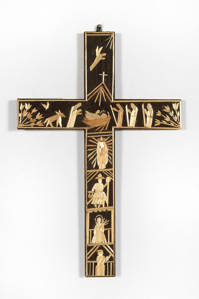 Appraisal: Paula Rodriguez Straw Applique Cross Paula Rodriguez - Straw Applique