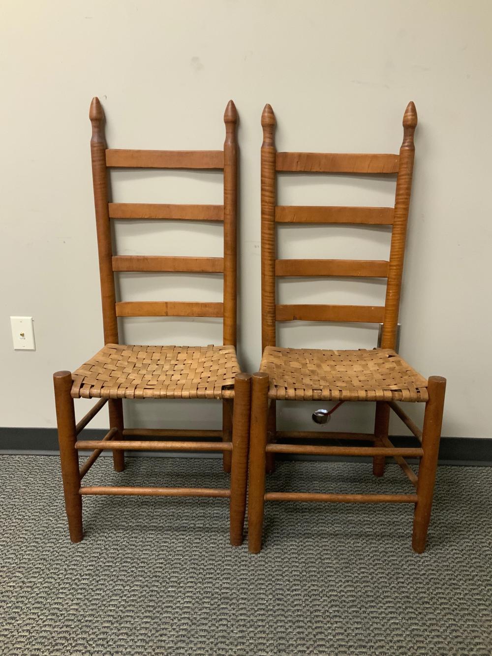 Appraisal: Pair American Figured Maple Rush Seat Side Chairs