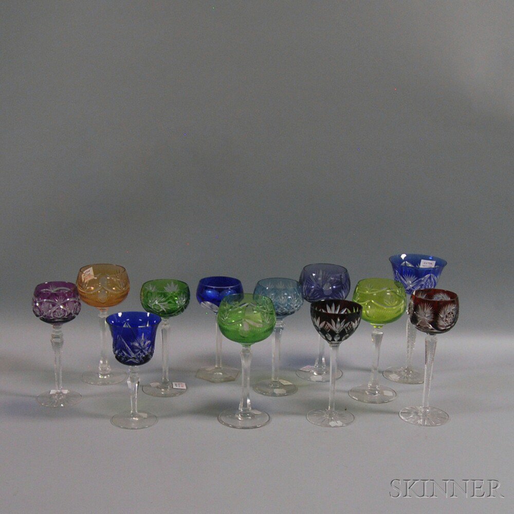 Appraisal: Twelve Pieces of Colored Cut Glass Stemware cups in cranberry