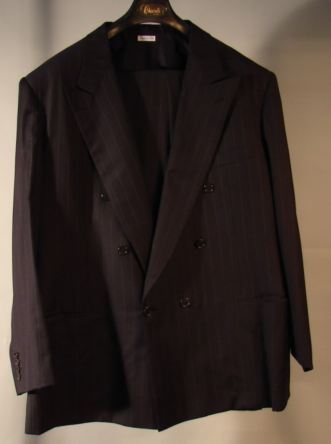 Appraisal: BRIONI Size Black pin stripe Italian worsted wool Double breasted