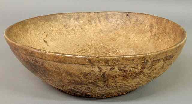 Appraisal: Fine large primitive burl walnut bowl with carved rim and