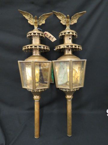 Appraisal: Pair of Brass Carriage Lanterns eagle finial tall