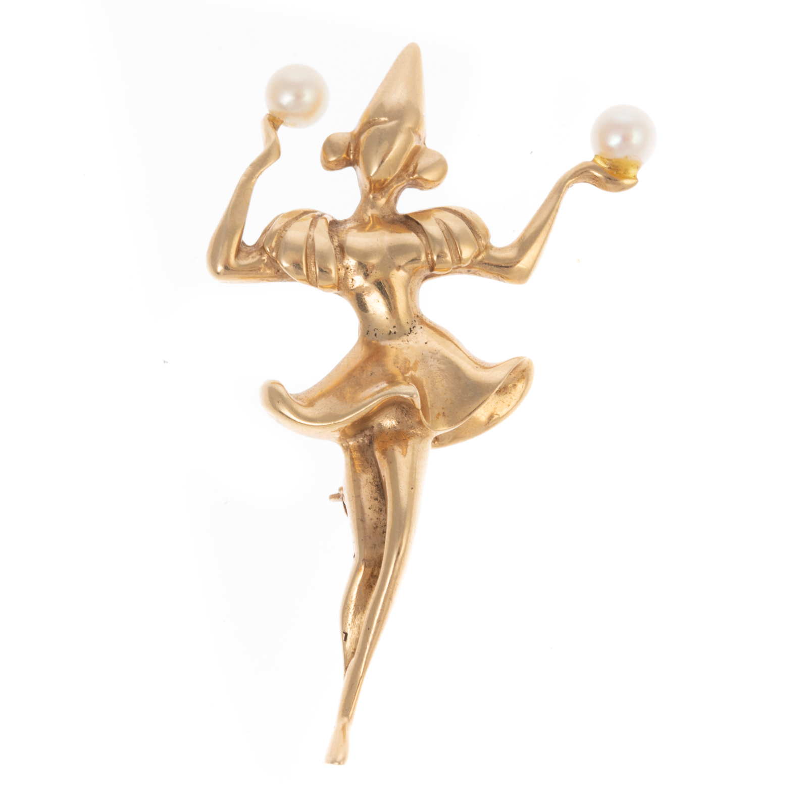 Appraisal: A K YELLOW GOLD PEARL DANCER BROOCH K yellow gold