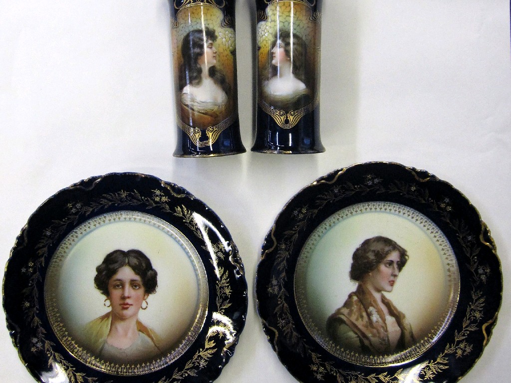 Appraisal: Pair of Rosenthal vases with transfer print decoration of maidens