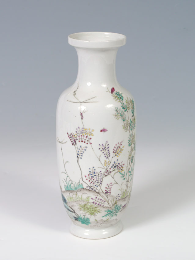 Appraisal: CHINESE HAND PAINTED BUTTERFLY VASE Baluster form vase with floral