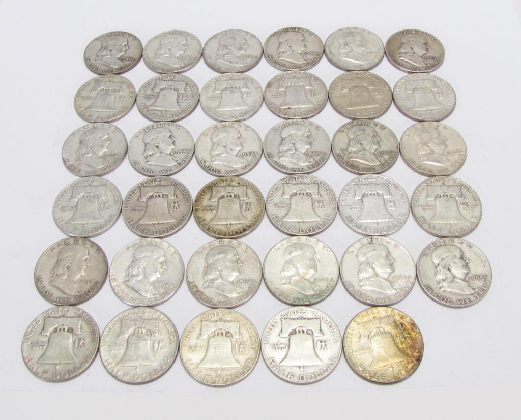 Appraisal: Collection of Franklin Silver Half Dollar Coins total dates range