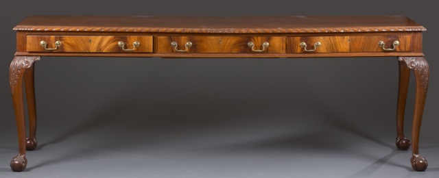 Appraisal: Mahogany Single-board top with top carved rope border Three central