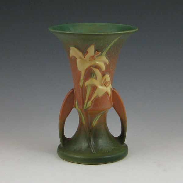 Appraisal: Roseville Zephyr Lily vase in brown and green Marked Roseville