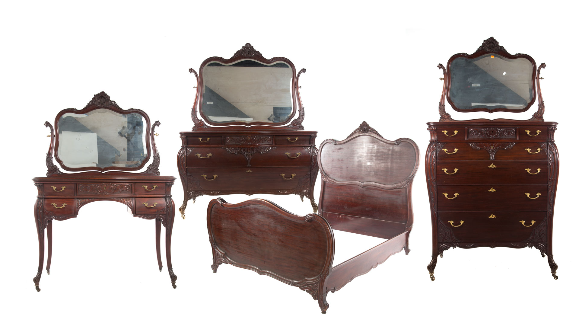 Appraisal: Louis XV style carved mahogany bedroom suite late th early