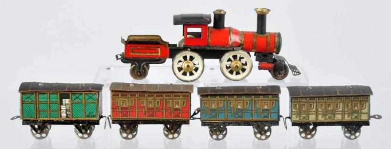 Appraisal: Tin Litho Train Set Penny Toy German Includes combination American