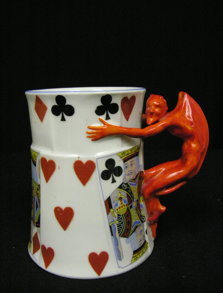 Appraisal: ROYAL BAYREUTH RED DEVIL AND CARDS MUG STEIN Size by