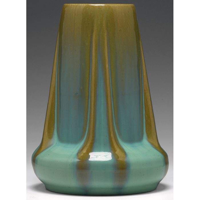 Appraisal: Fulper vase buttressed shape covered in a Tan-to-Flemington Green flambe