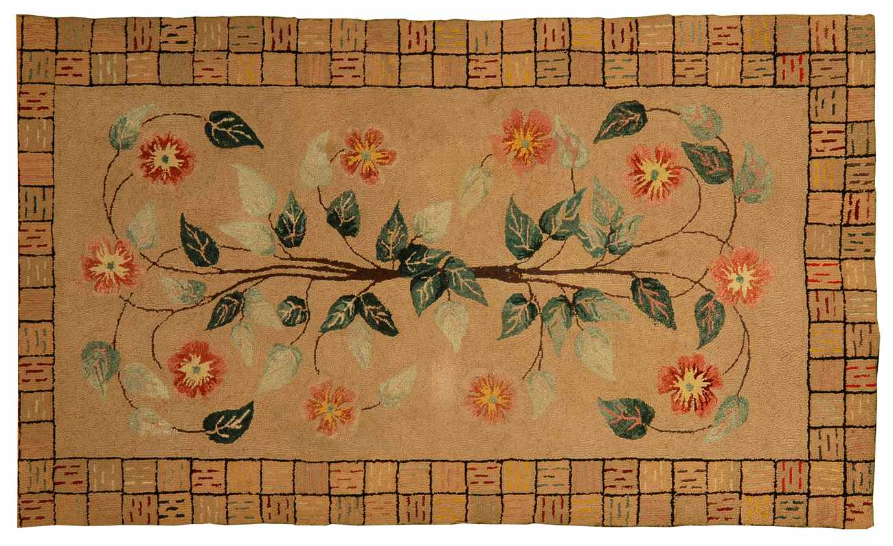 Appraisal: HOOKED RUG ' x ' With brown green pink yellow