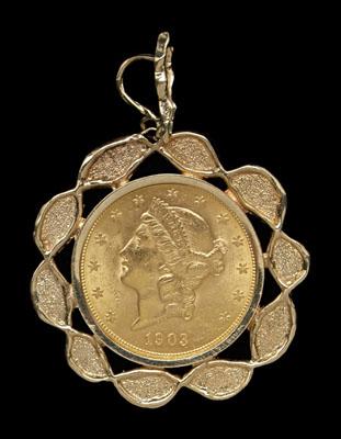 Appraisal: Gold coin pendent -S liberty gold coin choice AU set