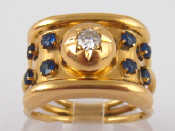 Appraisal: A yellow metal tests carat gold sapphire and diamond ring