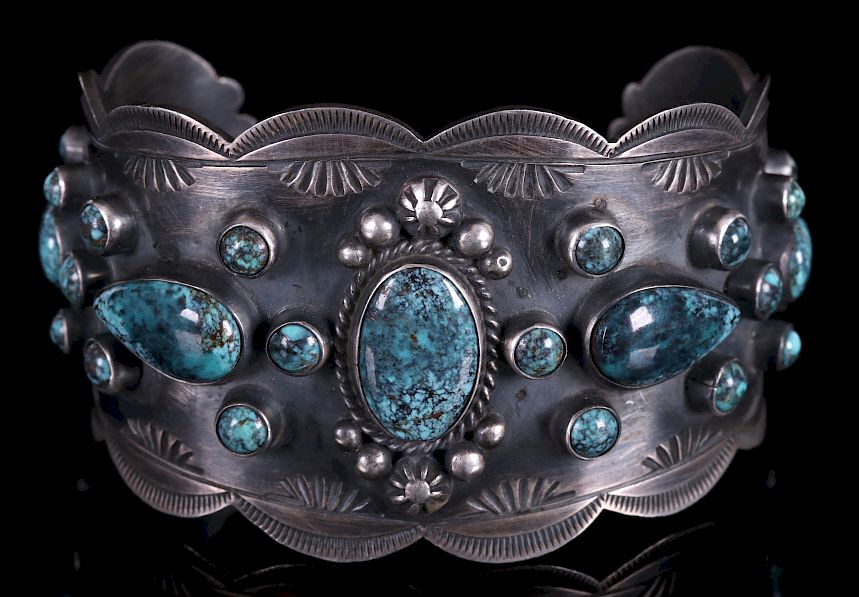 Appraisal: Navajo Sterling Silver Number Turquoise Cuff For your bidding pleasure