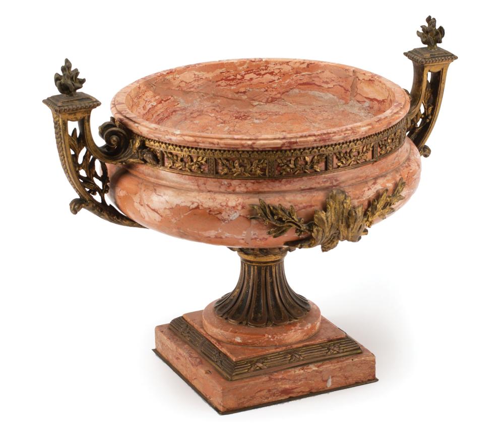 Appraisal: Antique Empire-Style Bronze-Mounted Marble Centerpiece handles with flame finials foliate