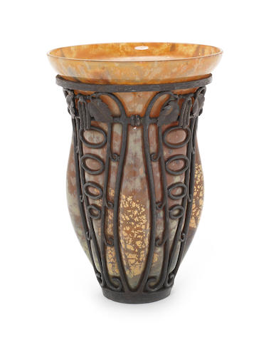 Appraisal: Louis Majorelle - and Daum A Glass and Wrought-Iron Vase