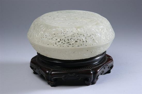 Appraisal: CHINESE JADE CIRCULAR BOX AND COVER Qing Dynasty or later