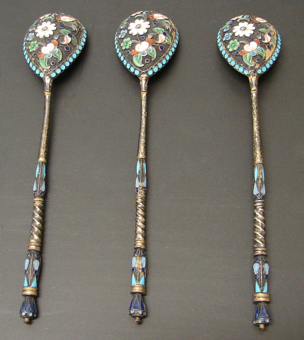 Appraisal: Lot of three Three Russian silver spoons enamel decoration marked