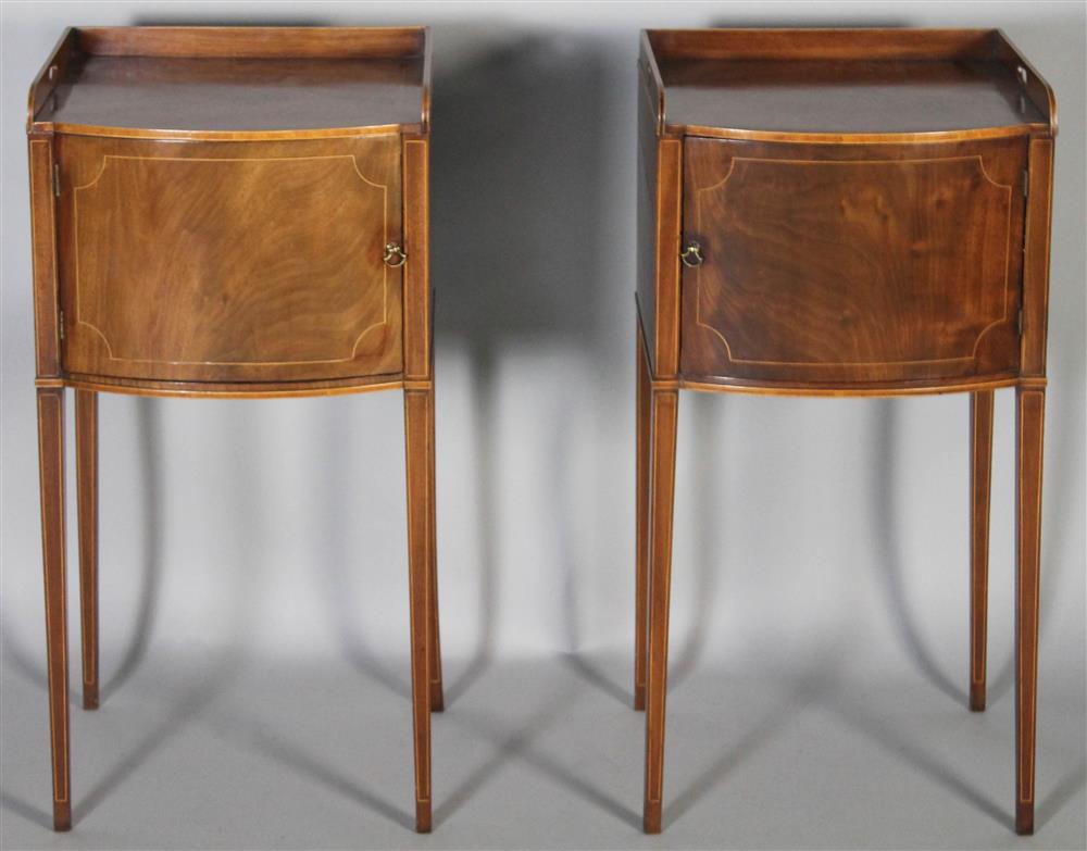 Appraisal: PAIR OF GEORGE III INLAID MAHOGANY BEDSIDE CUPBOARDS ca each