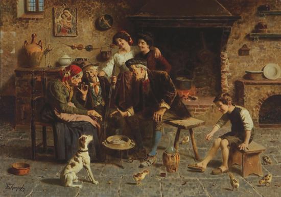 Appraisal: ZAMPIGHI EUGENIO Italian - A Family Gathering oil on canvas