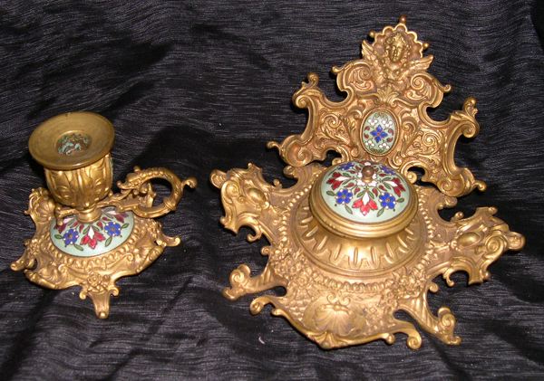 Appraisal: Attractive Two-Piece Napoleon III Brass and Champleve Enamel Desk Set