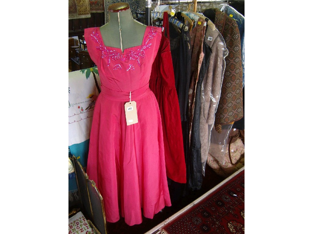 Appraisal: A pink s evening dress with sequined bodice and wide