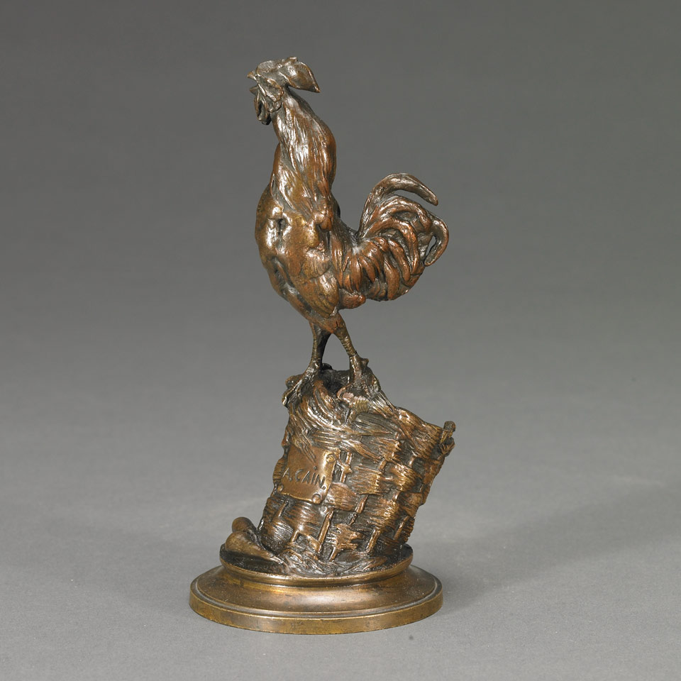 Appraisal: ROOSTER ON BASKET WITH CARROTS Auguste Nicolas Cain French -